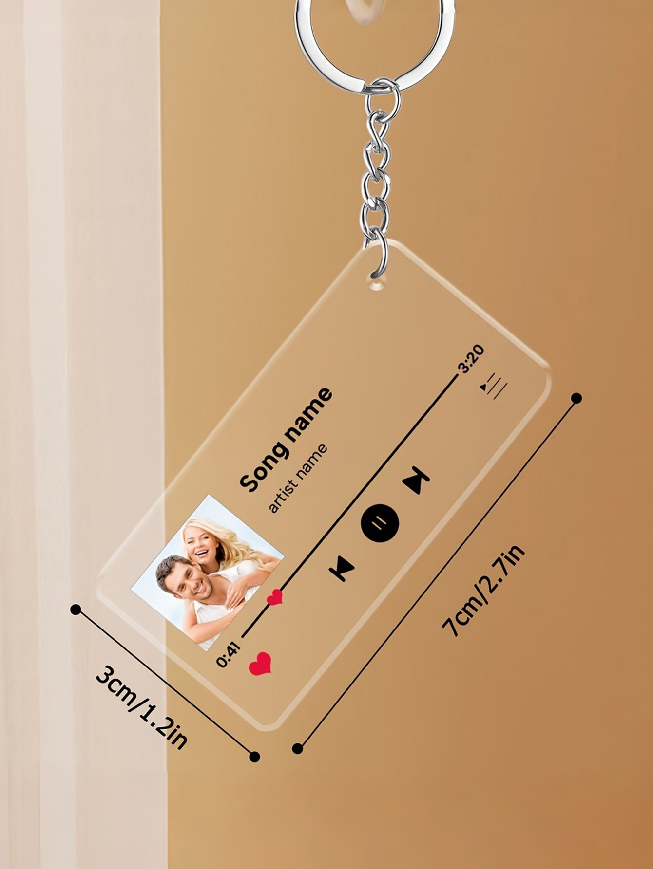 Personalized Engraved Photo Music Keychain Gift
